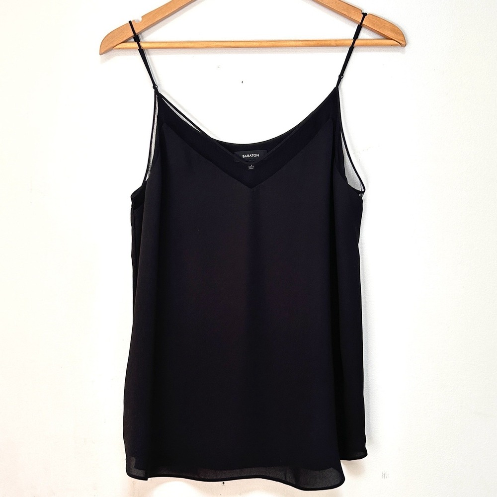 Babaton Aritzia Black Sheer Mesh Trim Cami Tank Top Sz S Adjustable Straps